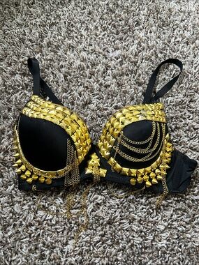 Black Bra with Gold Studs & Chains - Fashion Statement Lingerie